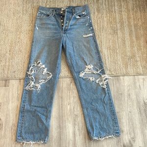 Agolde 90s Jean midrise loose fit. Blue ripped, womens size 27.